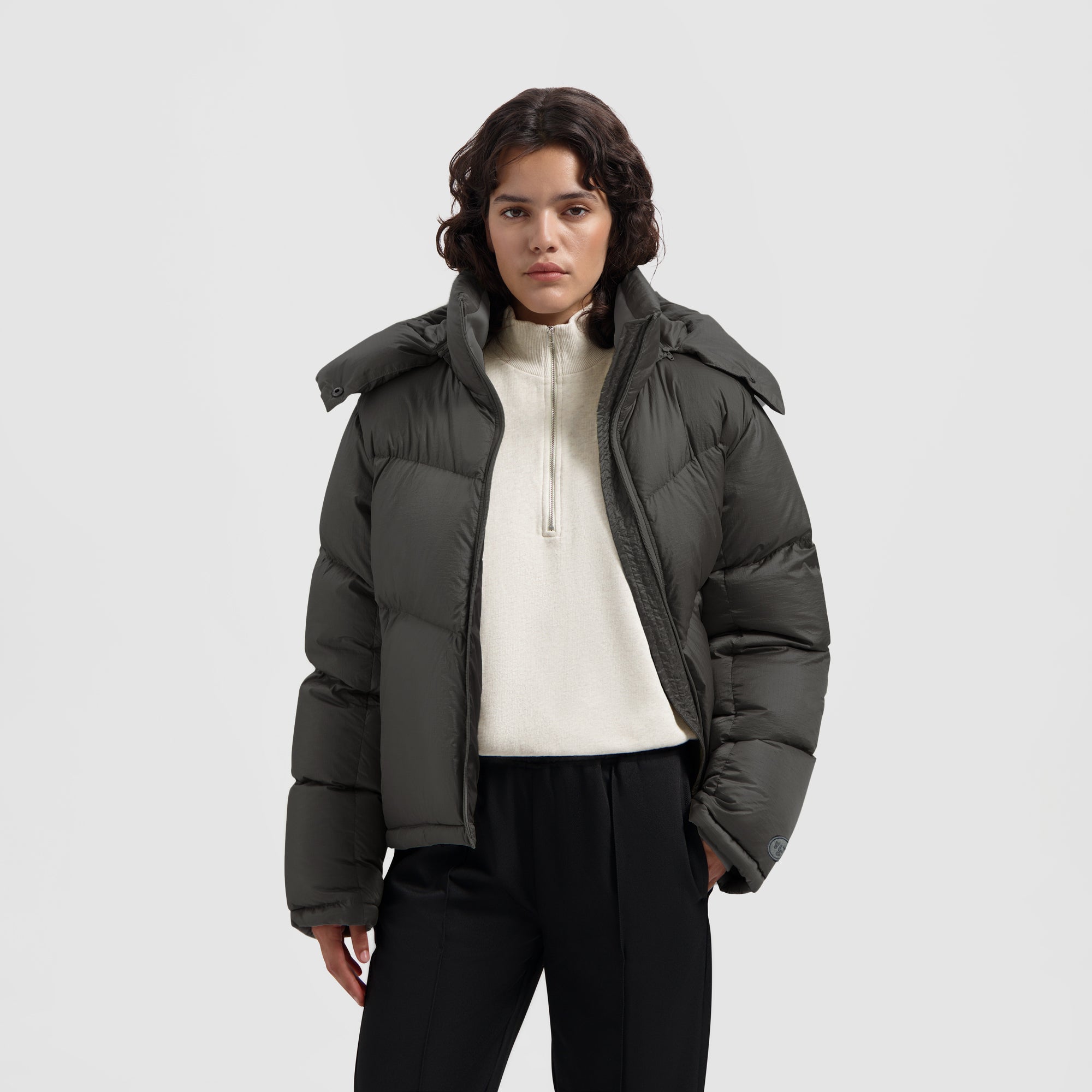 WMN Chevron Puffer Jacket - Olive Green