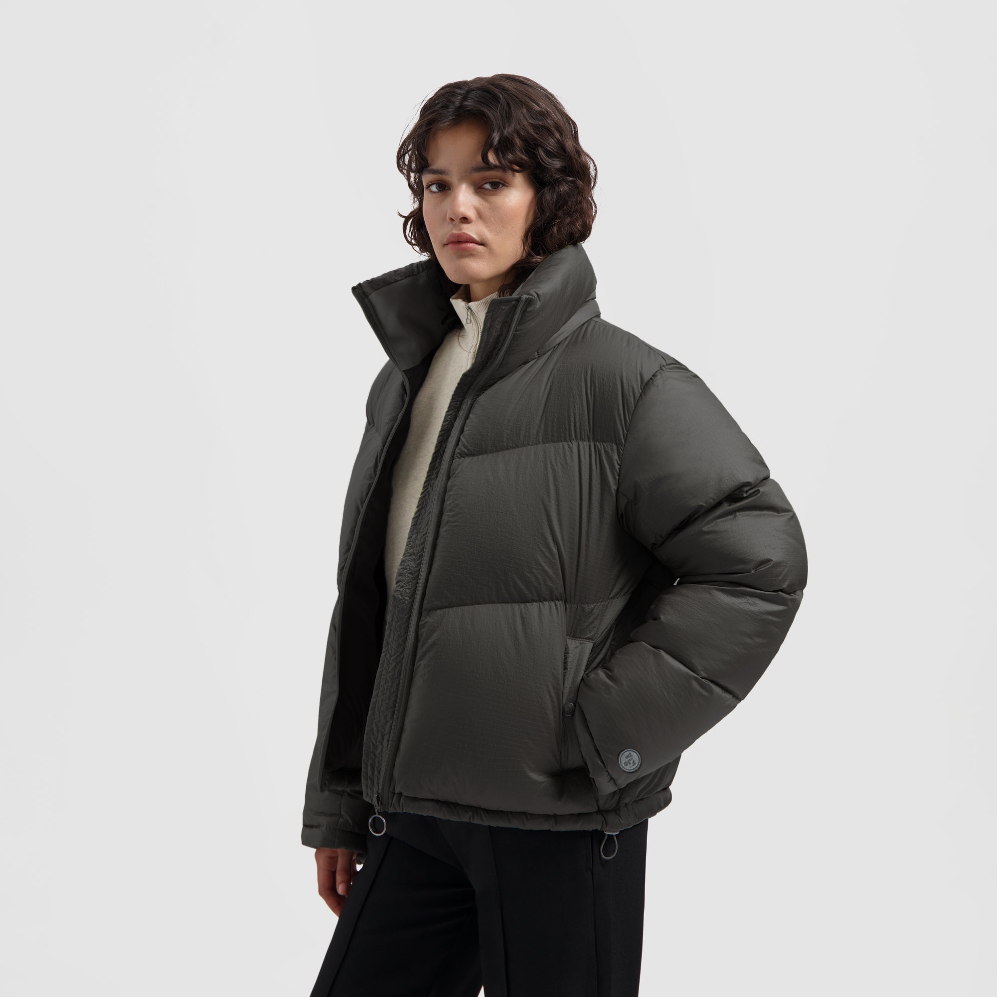 WMN Chevron Puffer Jacket - Olive Green