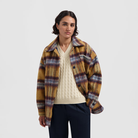 WMN Blur Wooly Shacket - Ochre Check