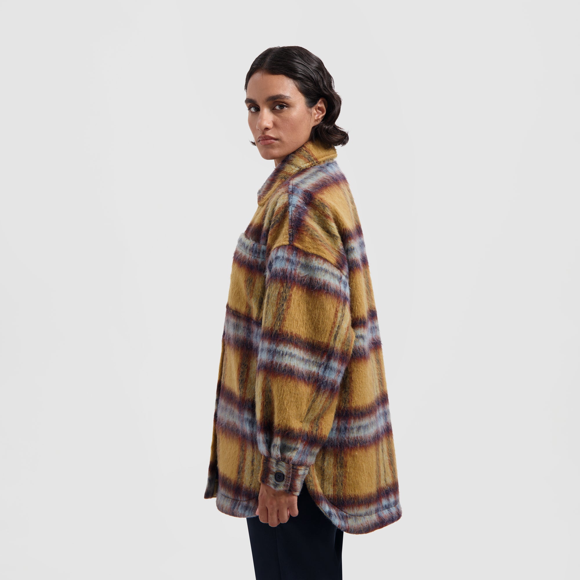 WMN Blur Wooly Shacket - Ochre Check