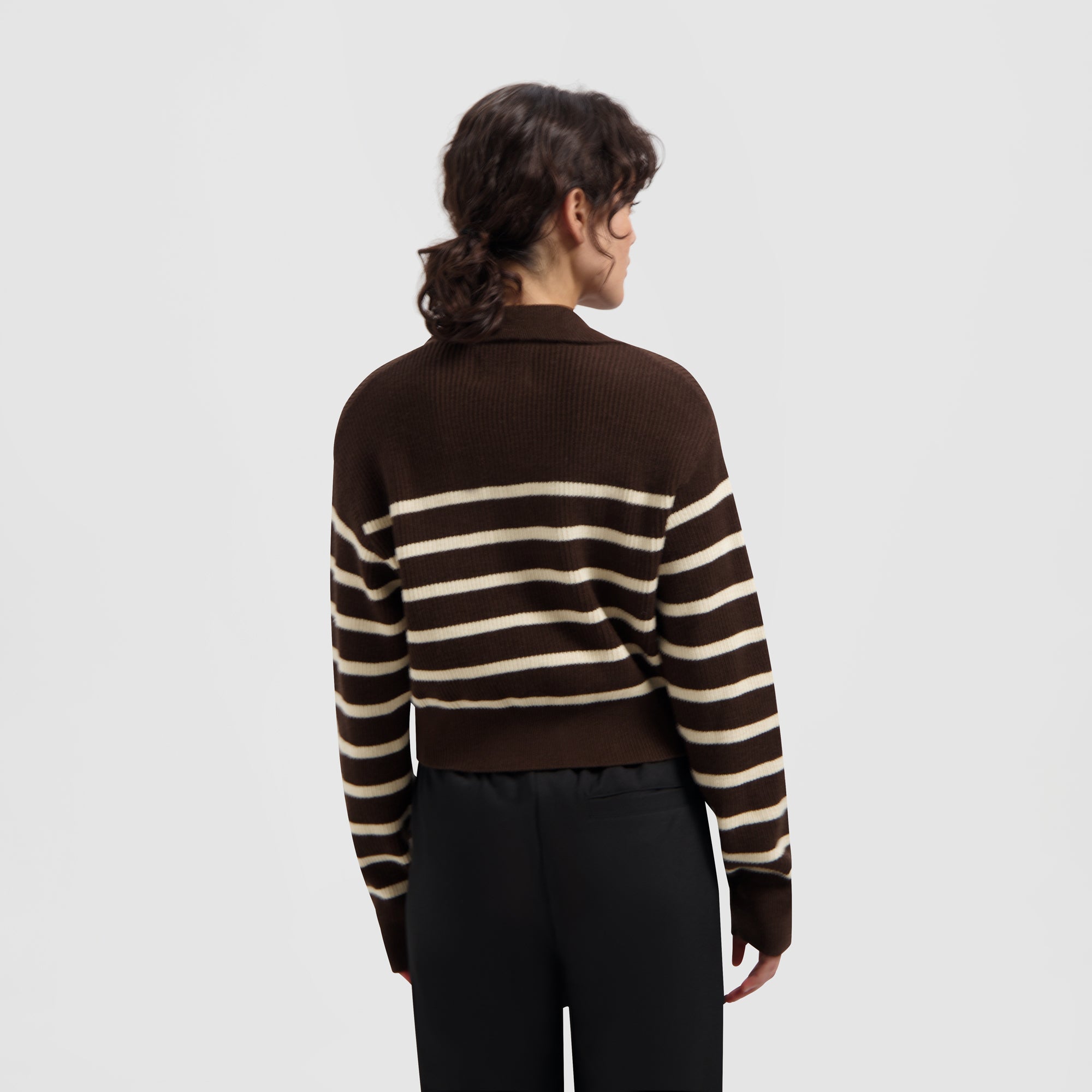 WMN Knit Zip Mock - Brown / Off White