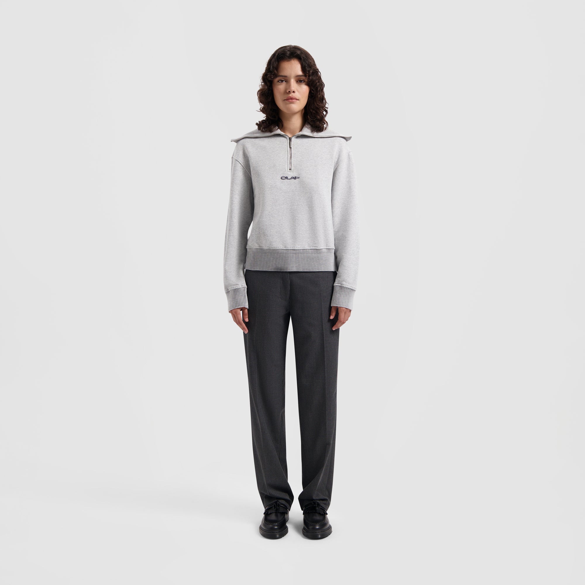 WMN Rib Zip Mock - Grey Melange
