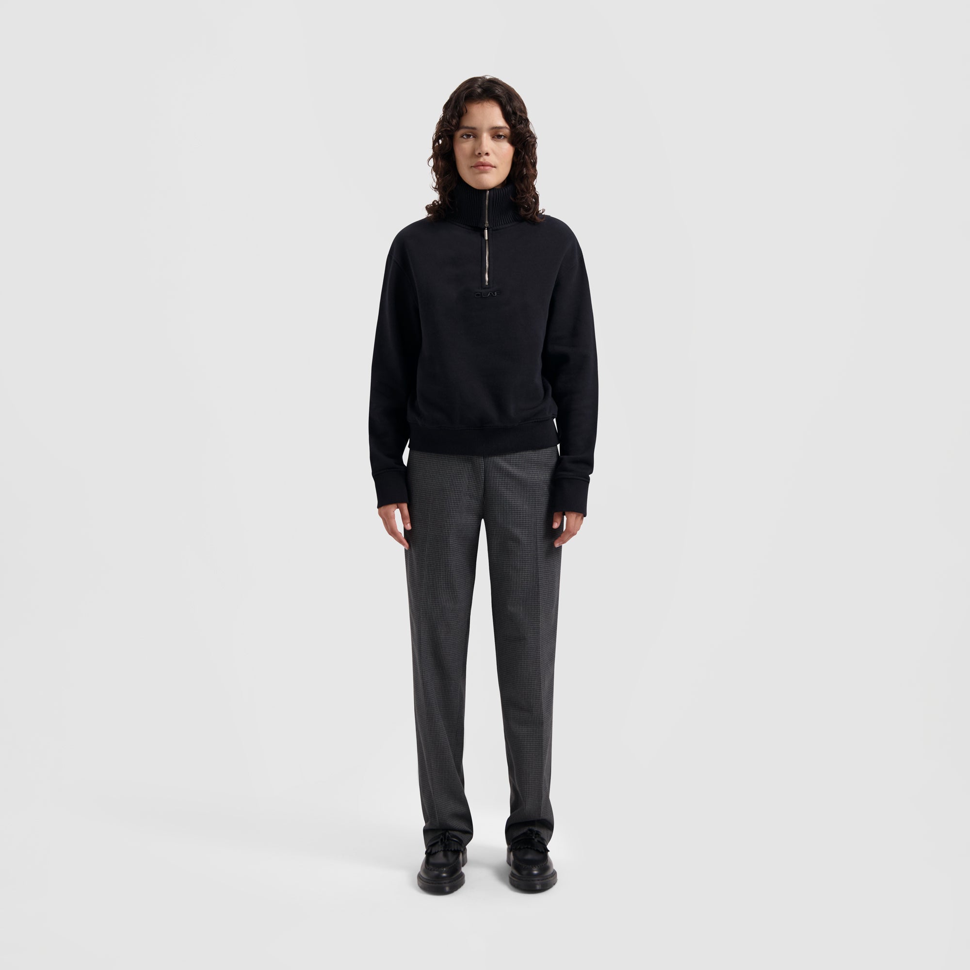 WMN Rib Zip Mock - Black