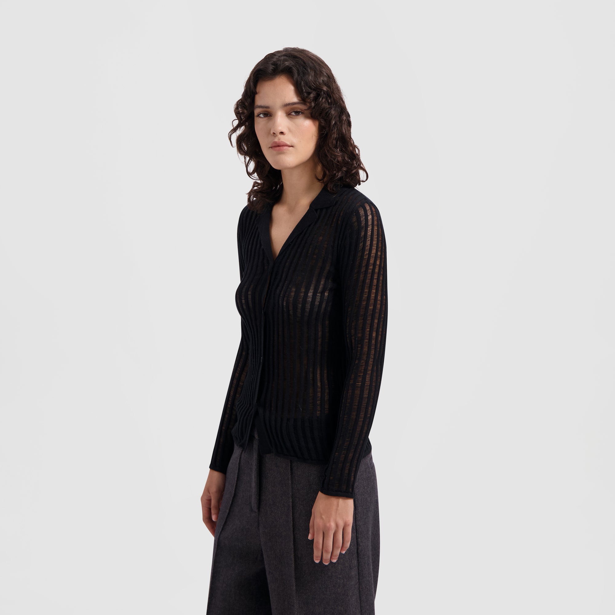 WMN Ladder Knit Shirt - Black