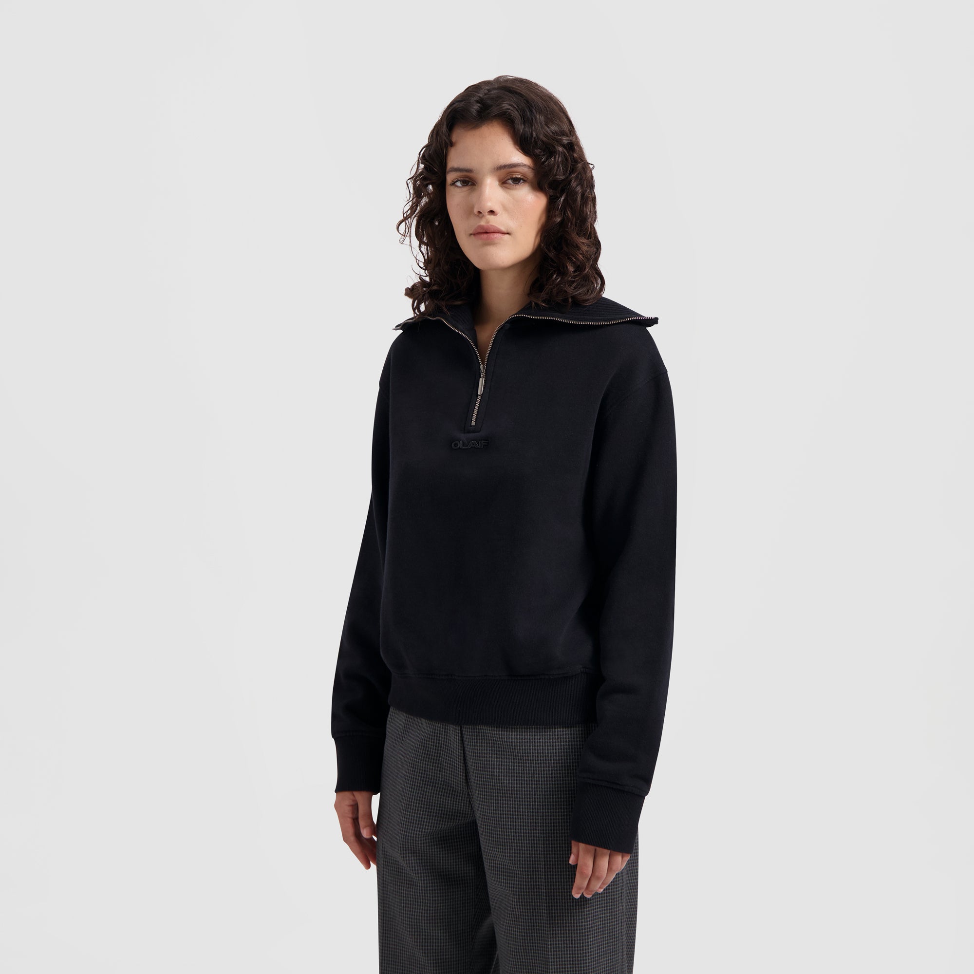 WMN Rib Zip Mock - Black