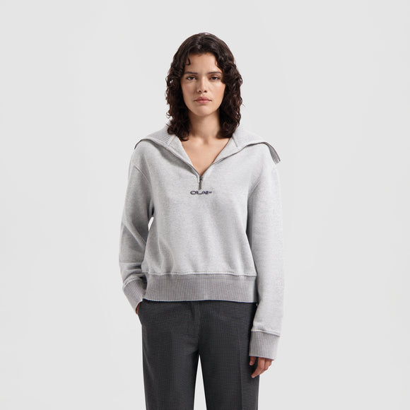 WMN Rib Zip Mock - Grey Melange