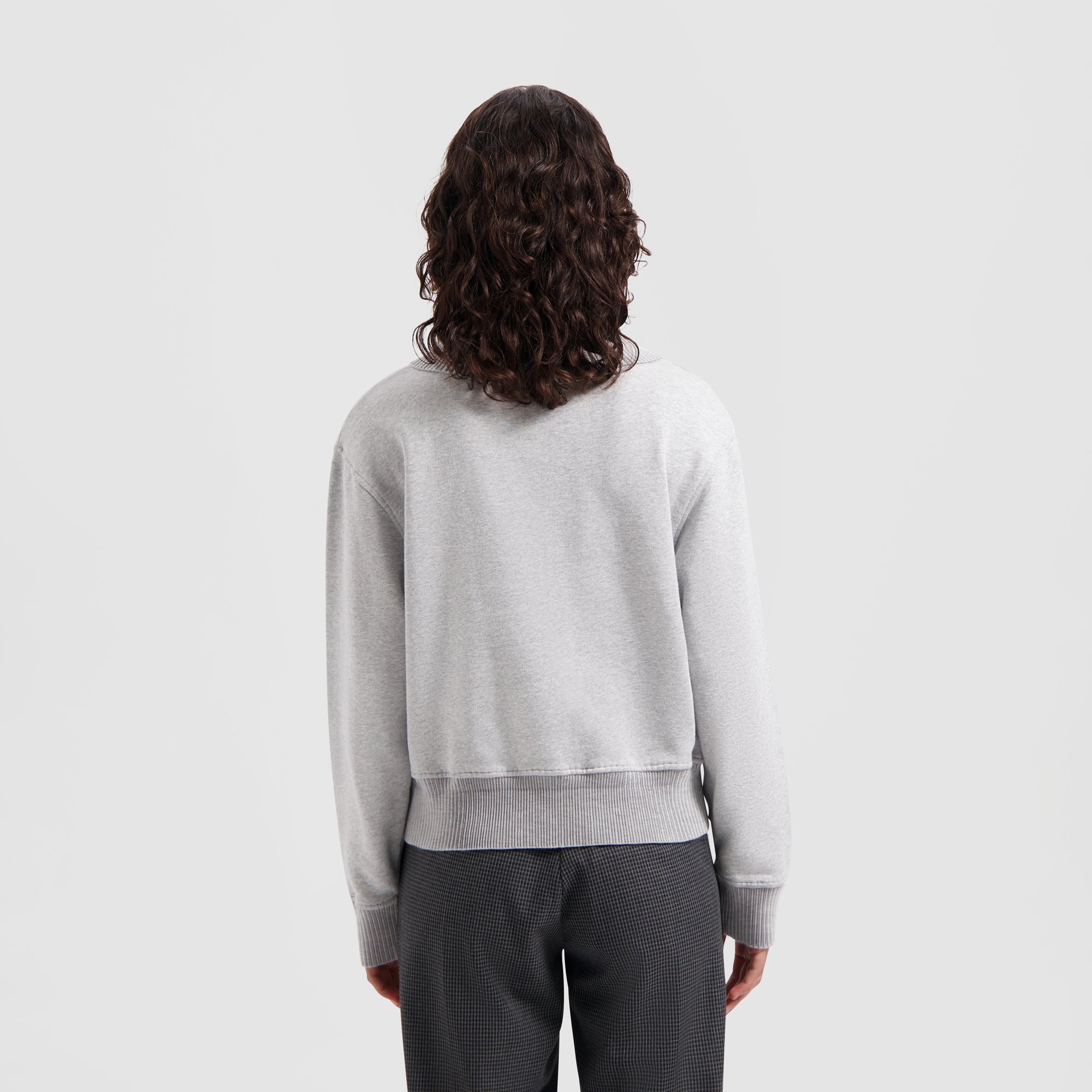 WMN Rib Zip Mock - Grey Melange