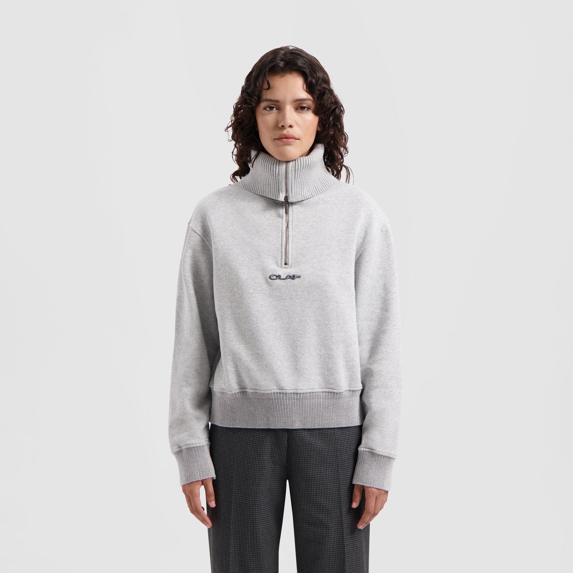 WMN Rib Zip Mock - Grey Melange