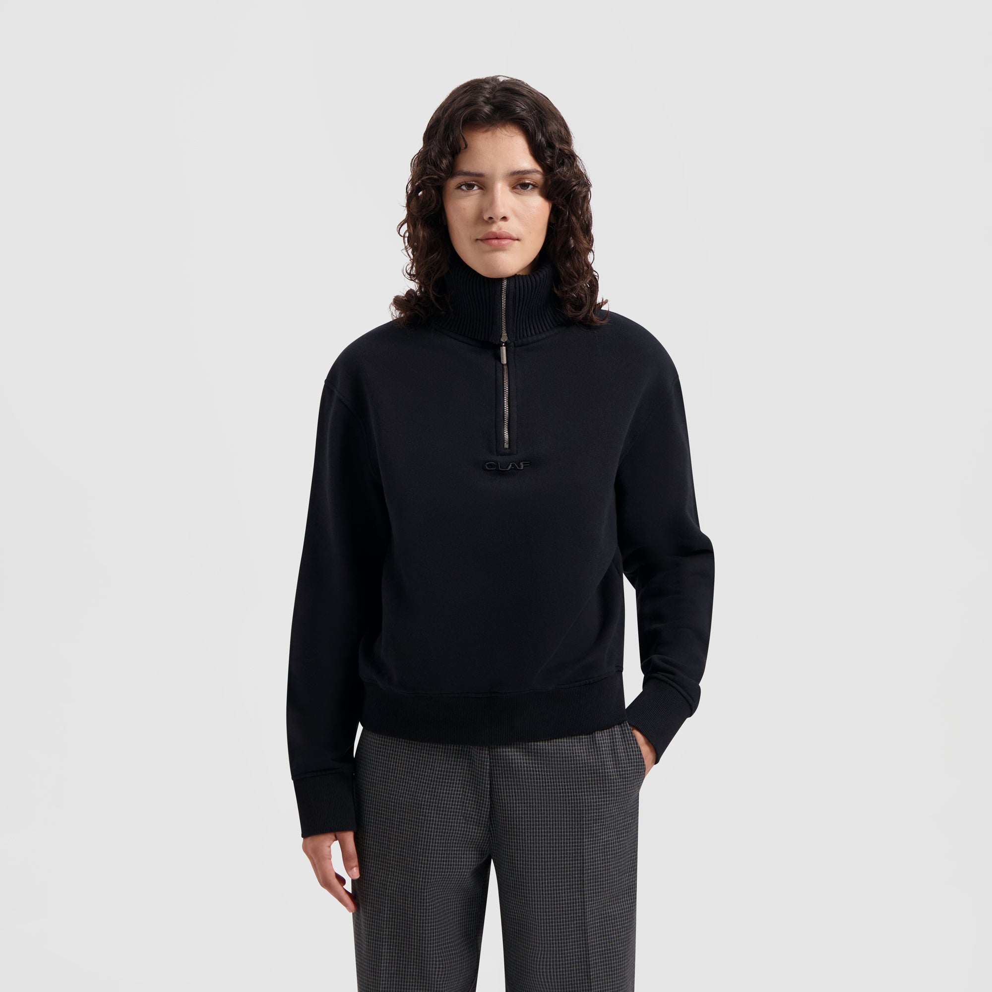 WMN Rib Zip Mock - Black
