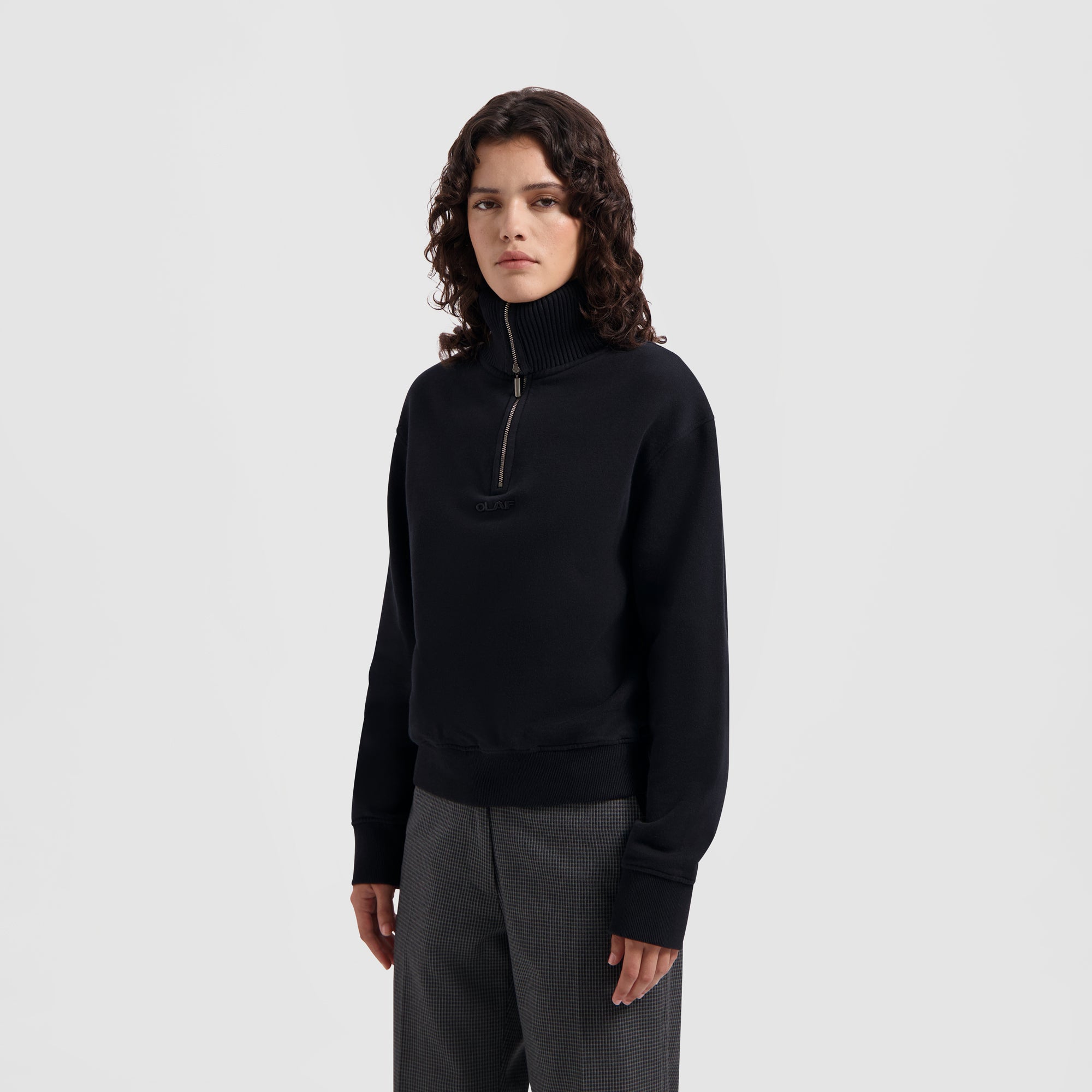 WMN Rib Zip Mock - Black