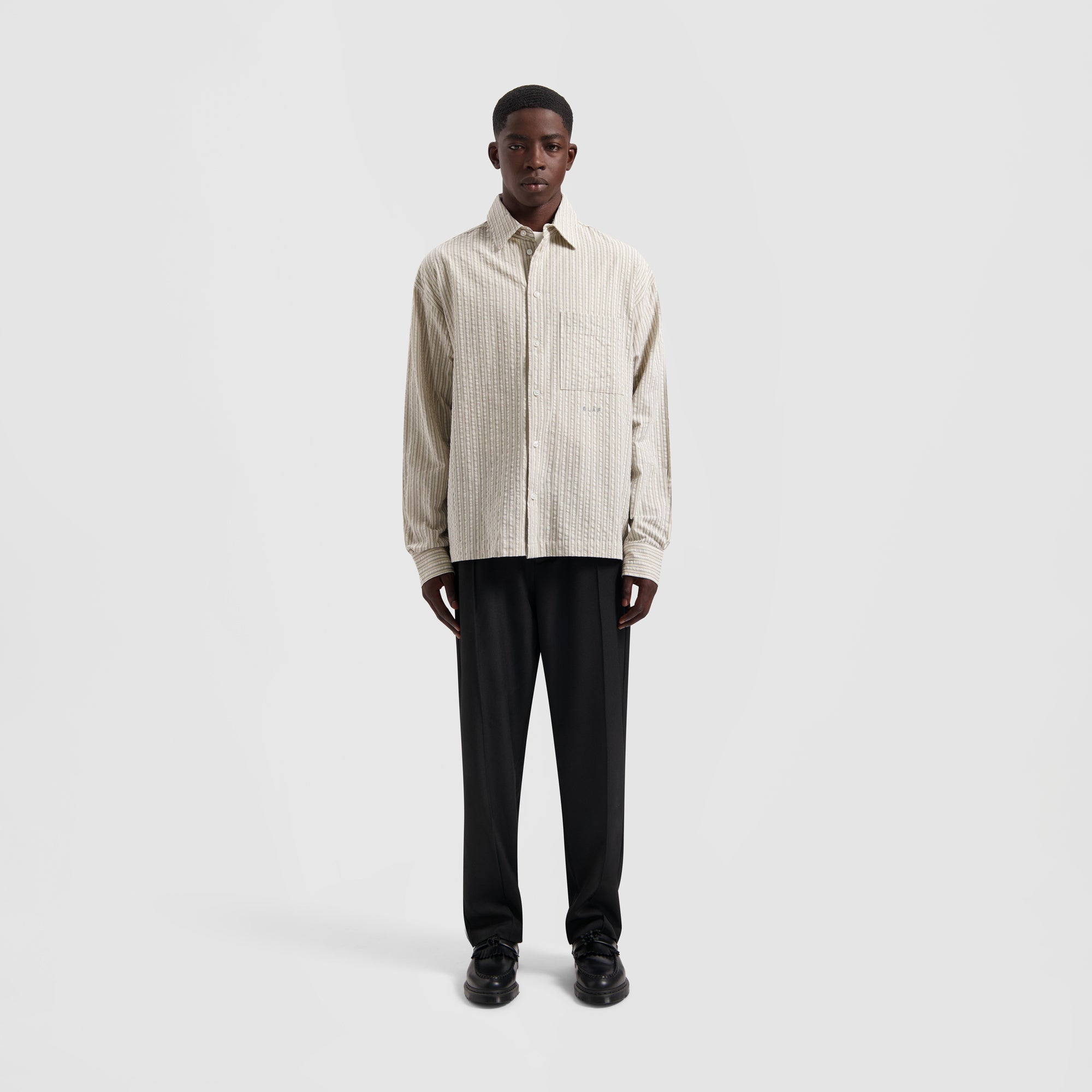 Seersucker Boxy Shirt - Cement