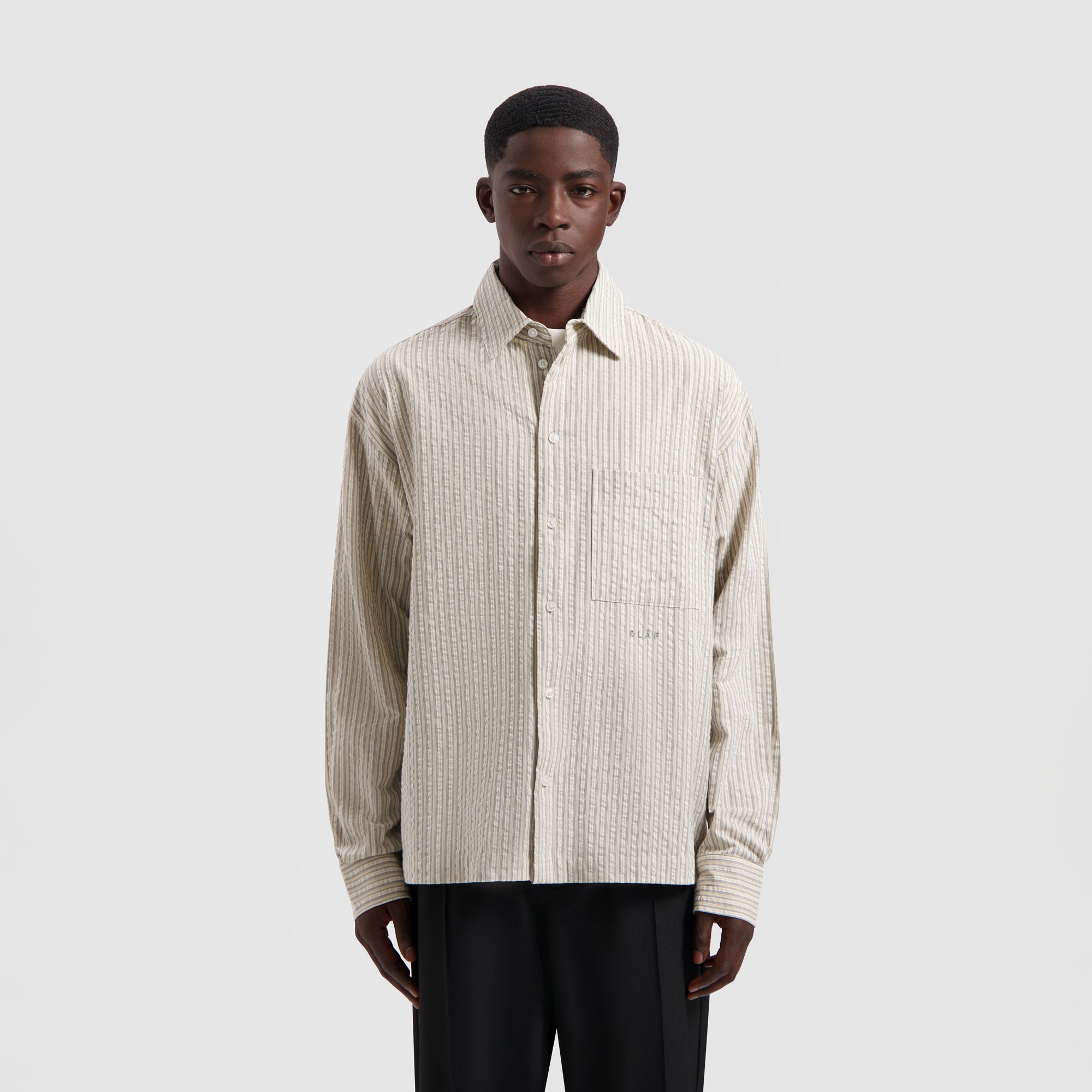 Seersucker Boxy Shirt - Cement