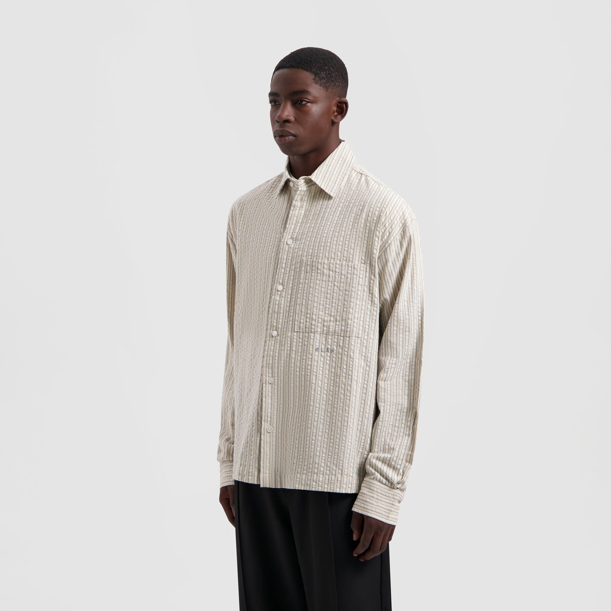 Seersucker Boxy Shirt - Cement