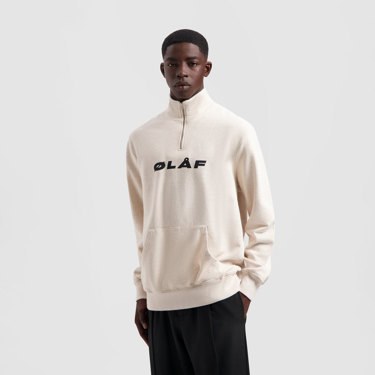OLAF ITALIC ZIP MOCK SWEATER | ECRU HEATHER