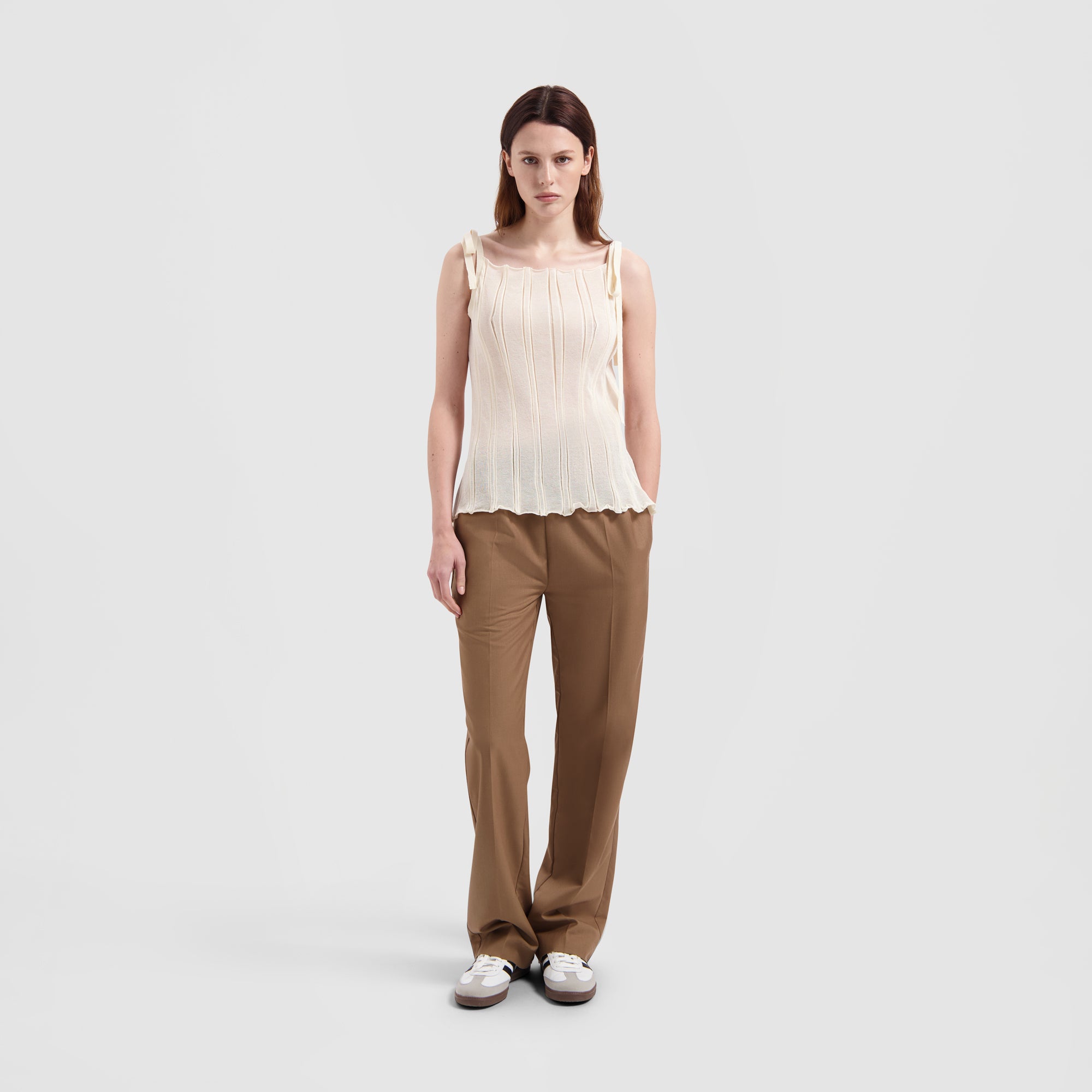 WMN Knitted Tie Tank Top - Off White