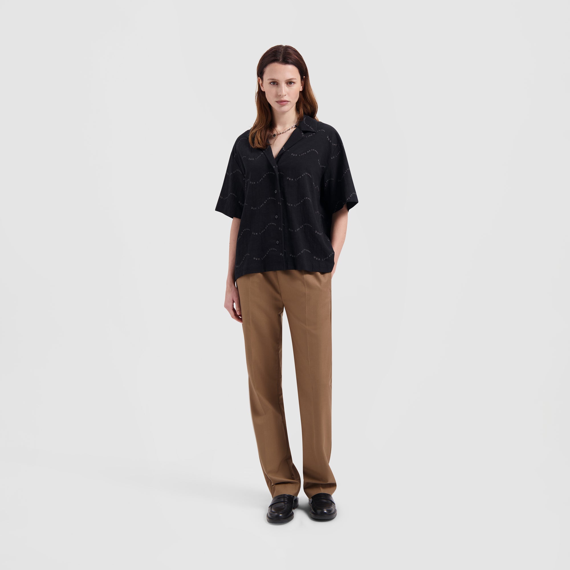 WMN Open Collar Shirt SS - Black