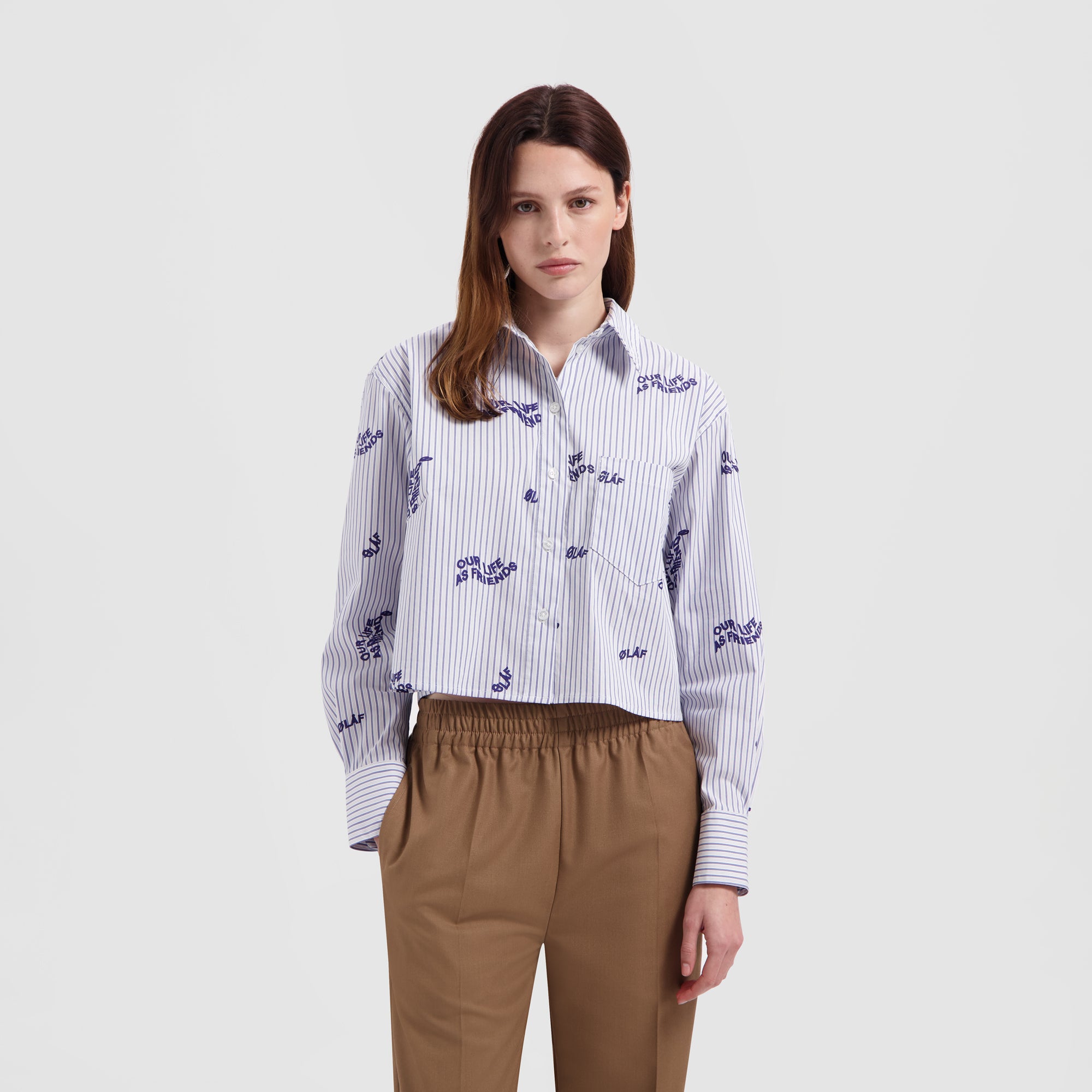 WMN Waves Stripe Cropped Shirt - Blue / White