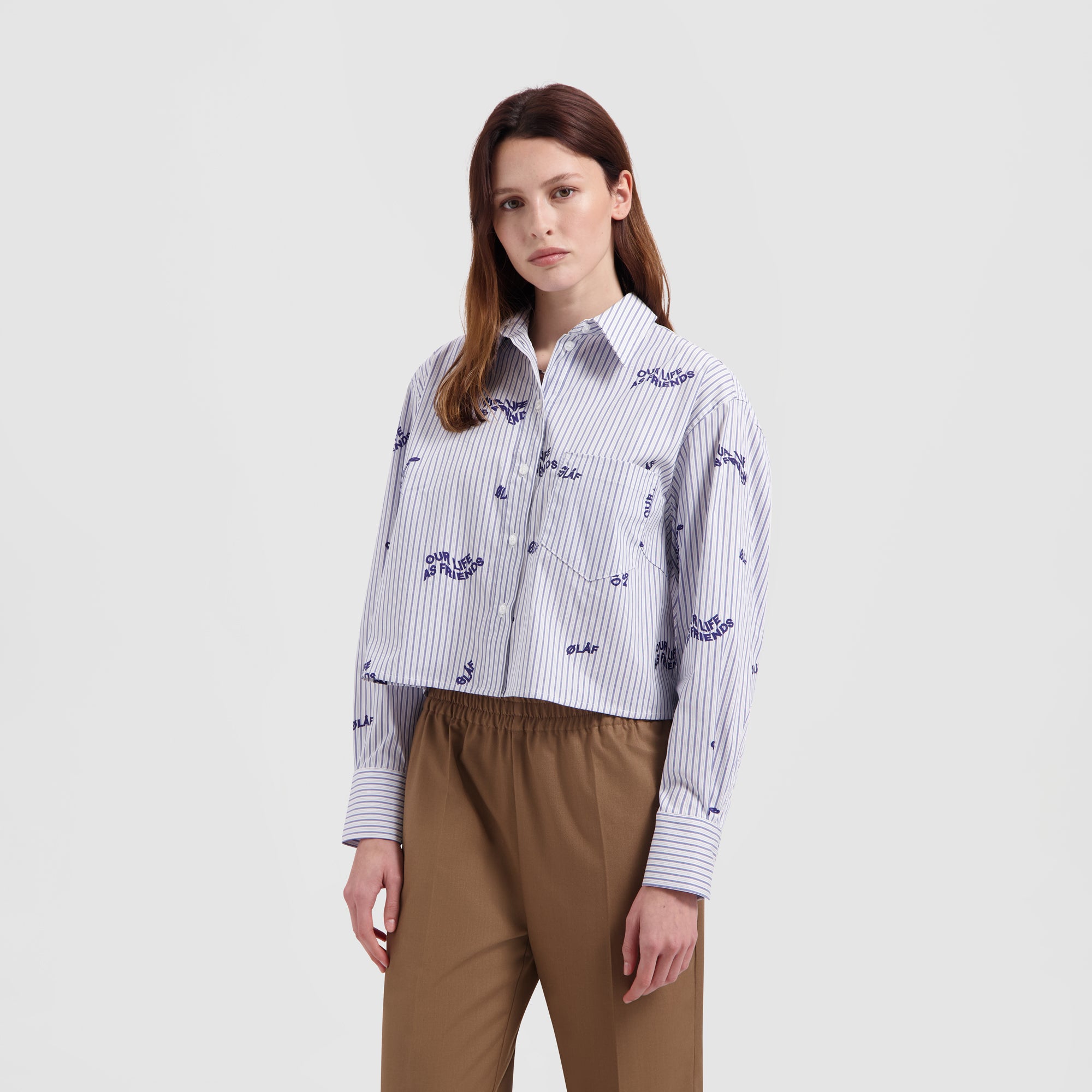 WMN Waves Stripe Cropped Shirt - Blue / White