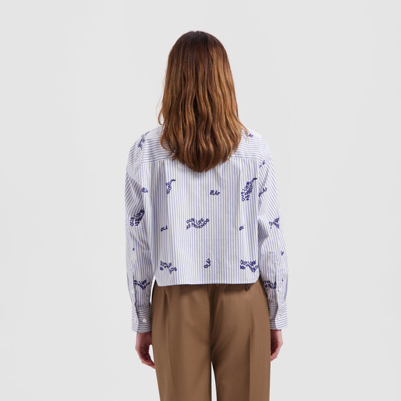 WMN Waves Stripe Cropped Shirt - Blue / White