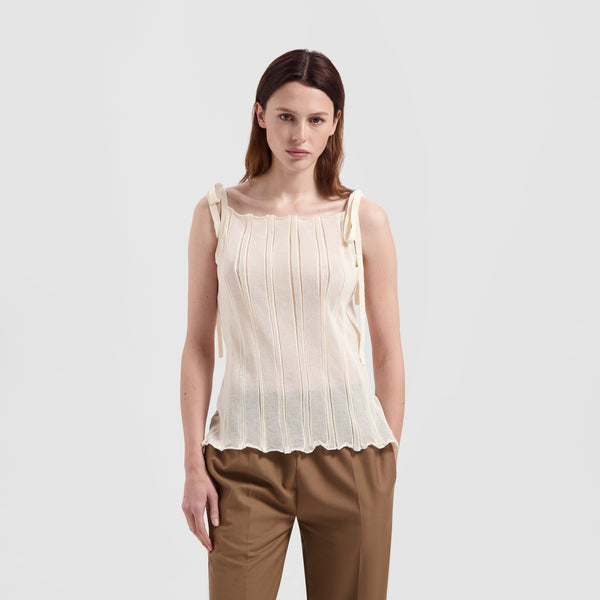 WMN Knitted Tie Tank Top - Off White