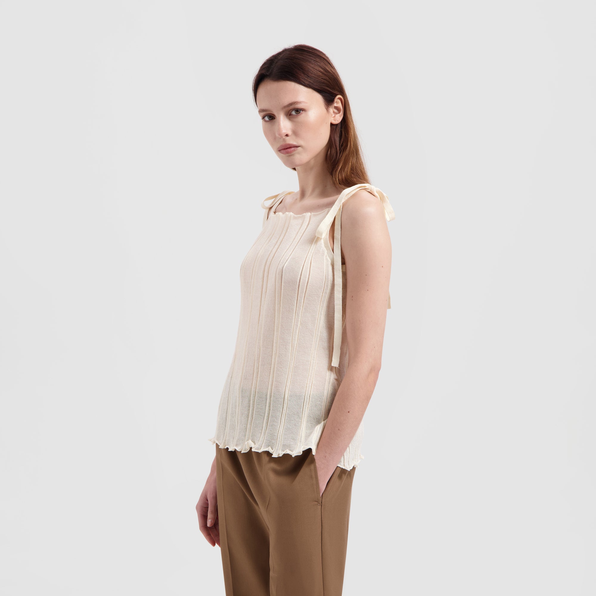 WMN Knitted Tie Tank Top - Off White