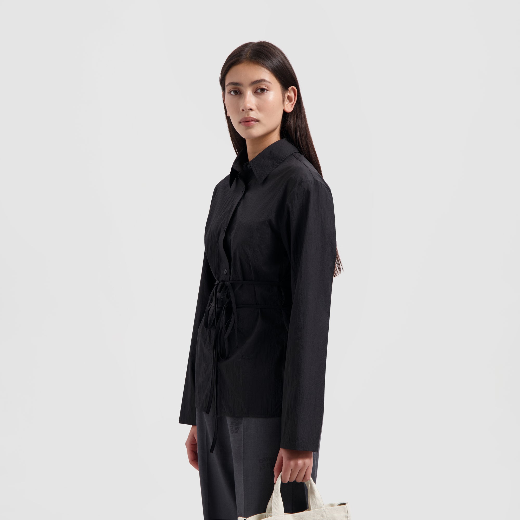 WMN Slim Tie Shirt - Black