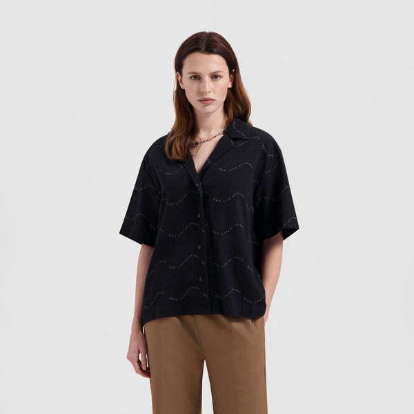 WMN Open Collar Shirt SS - Black