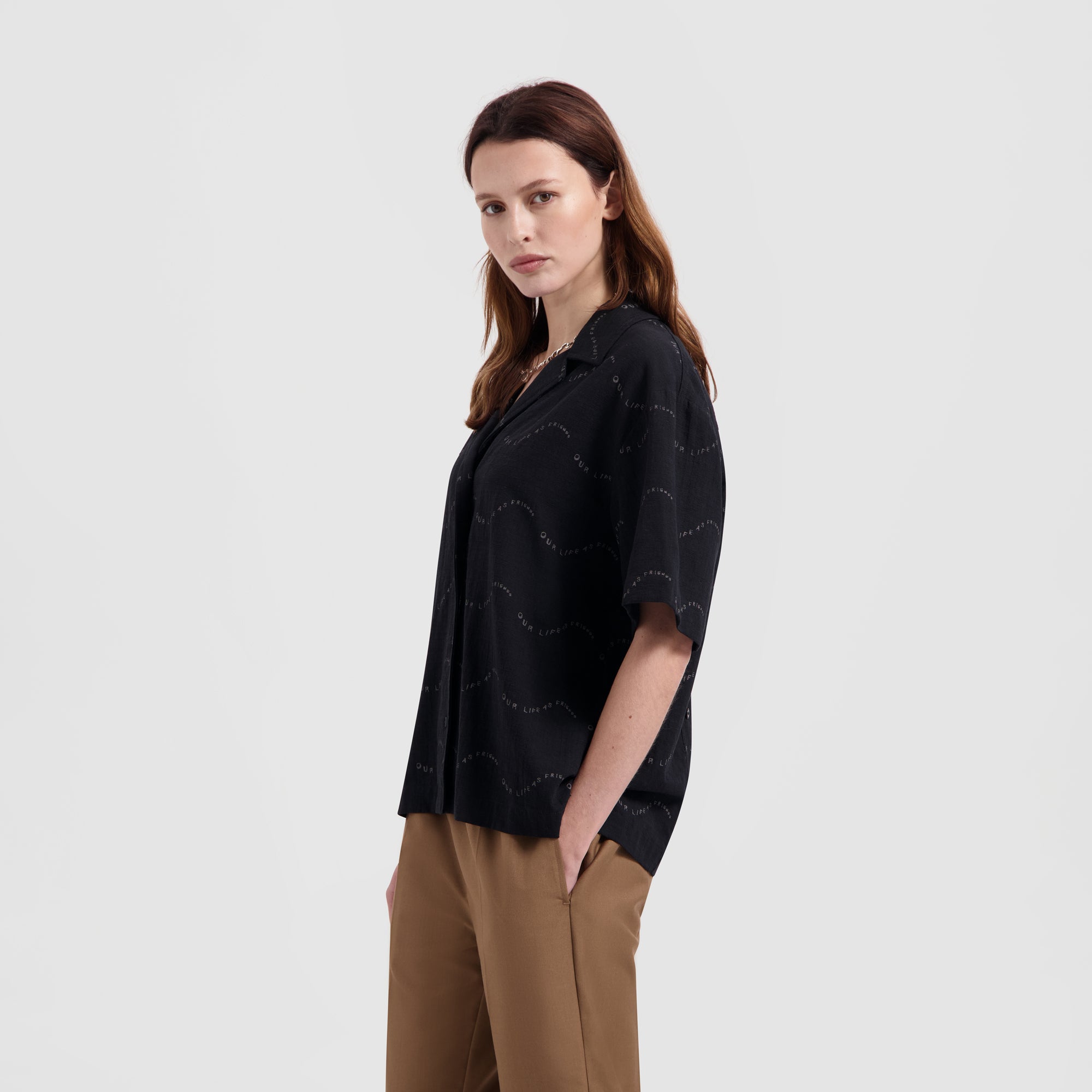WMN Open Collar Shirt SS - Black