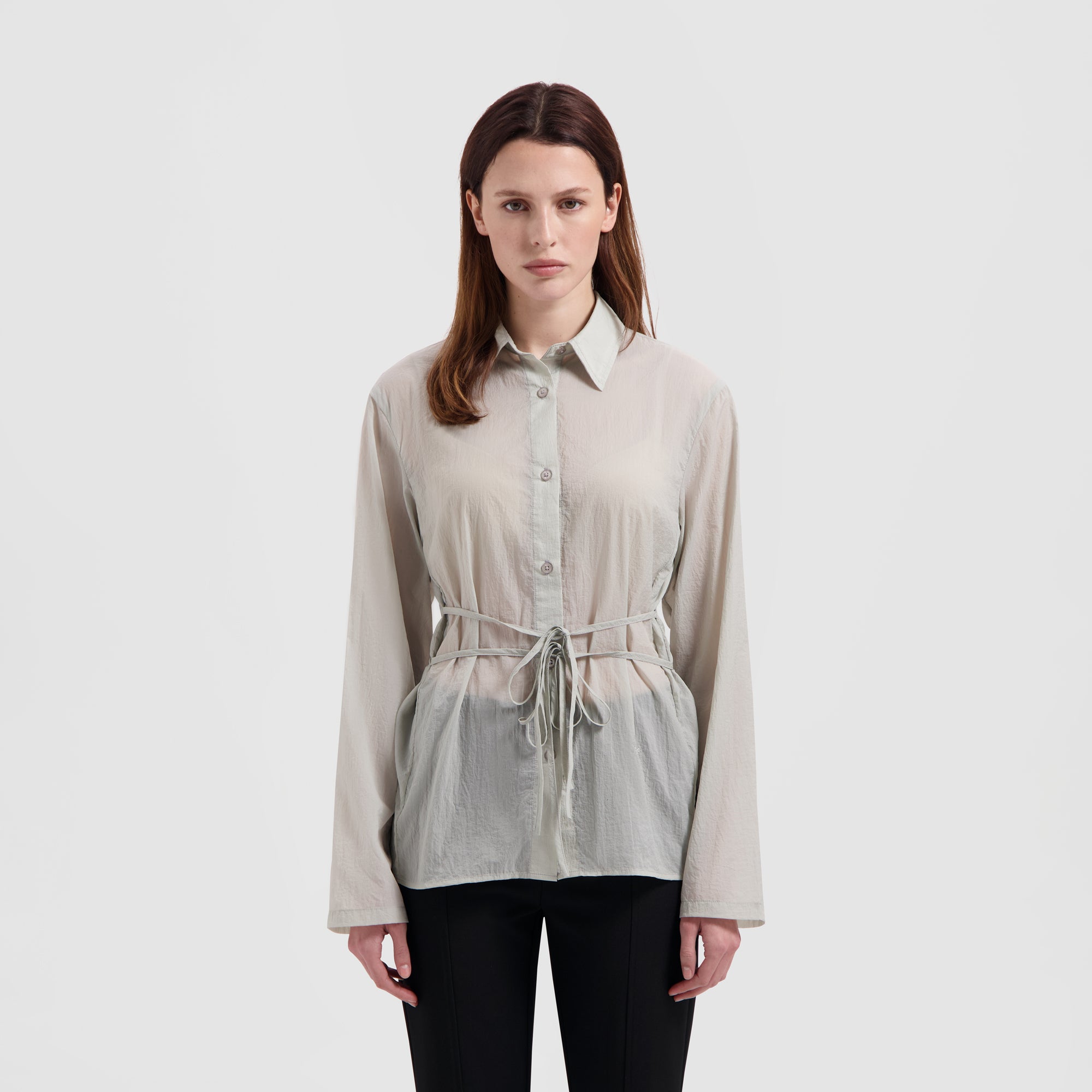 WMN Slim Tie Shirt - Pale Seafoam