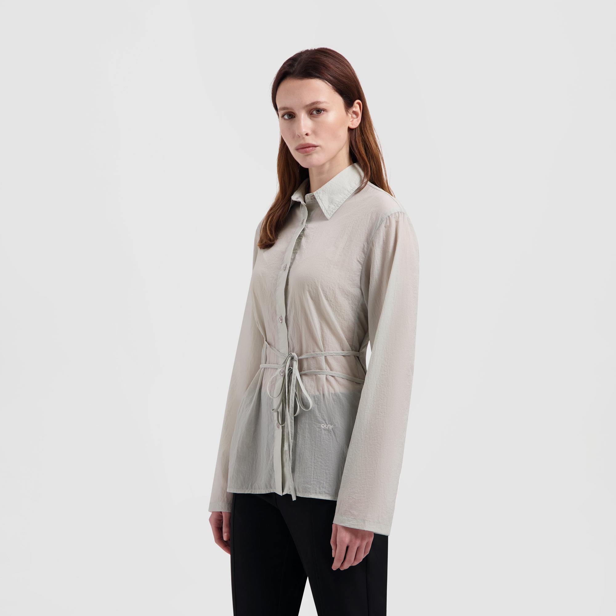 WMN Slim Tie Shirt - Pale Seafoam
