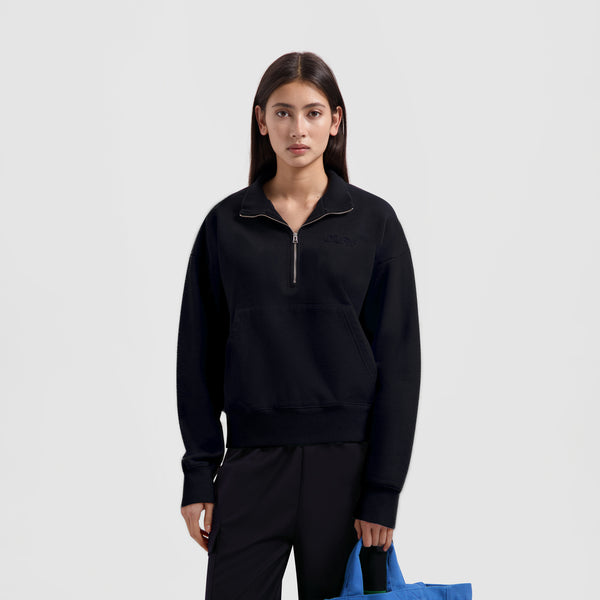 WMN Outline Logo Zip Mock - Black