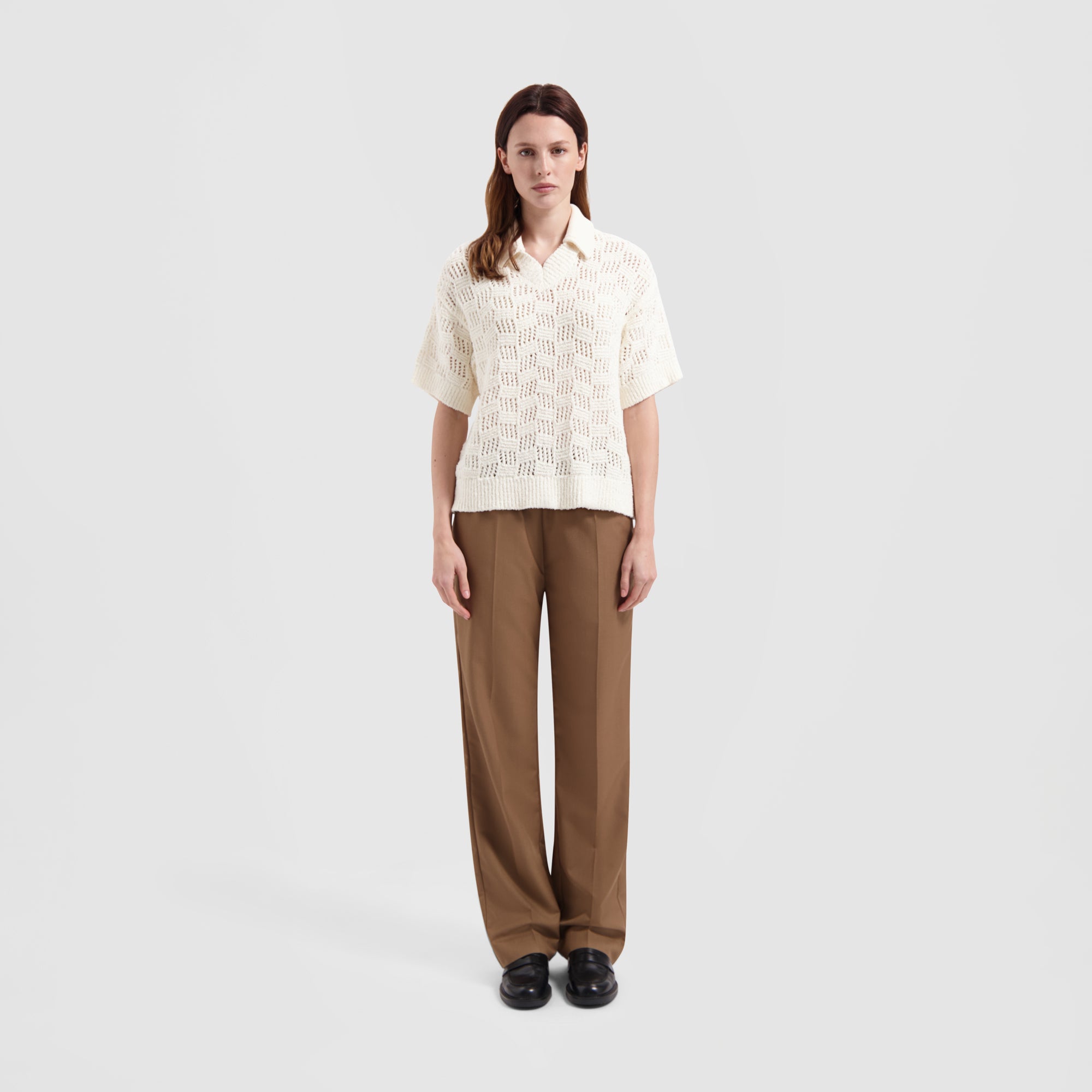 WMN Check Knitted Polo - Off White