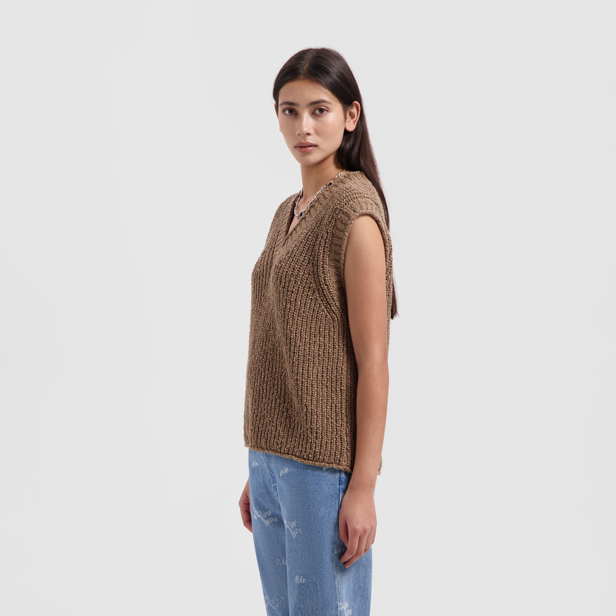 WMN Slub Vest - Tan Brown