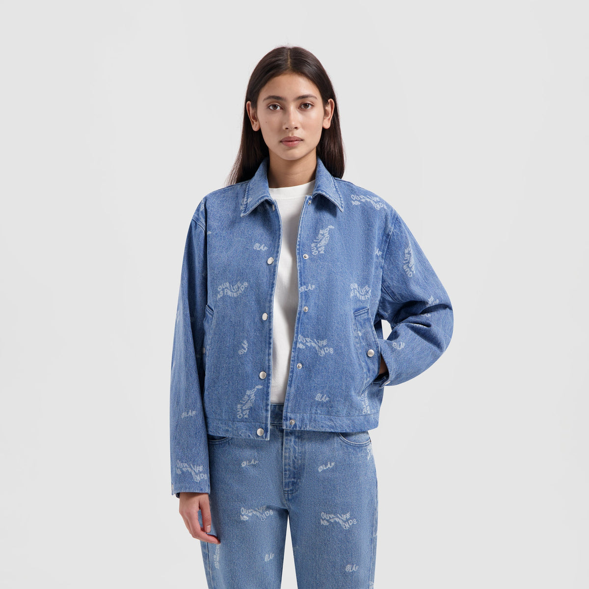 WMN WAVY AOP DENIM COACH JACKET | LIGHT RINSE