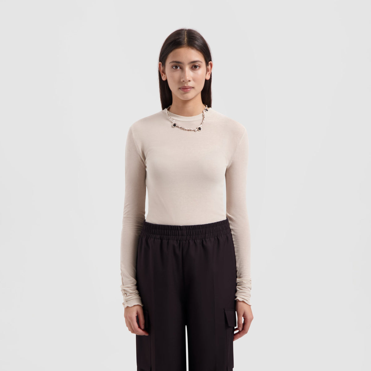 WMN MINI LOGO LS TEE | CEMENT
