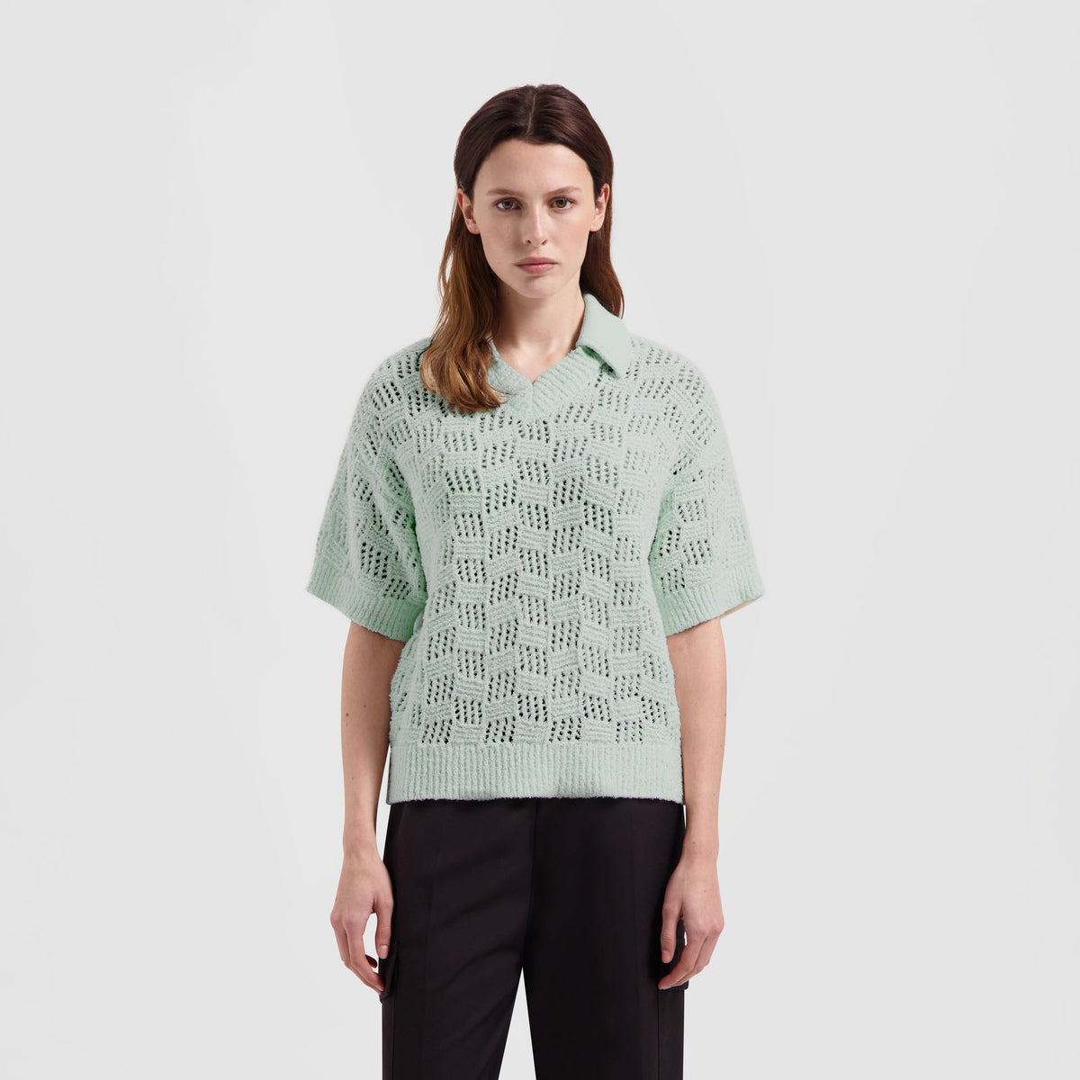 WMN CHECK KNITTED POLO | LIGHT BLUE