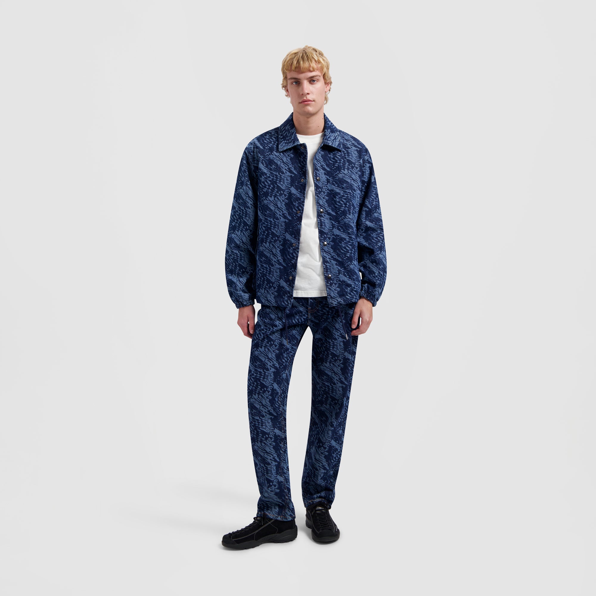 Water AOP Denim Coach Jacket - Blue