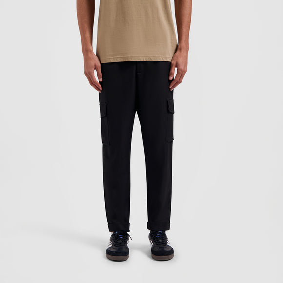 Slim Elasticated Cargo Trousers - Black