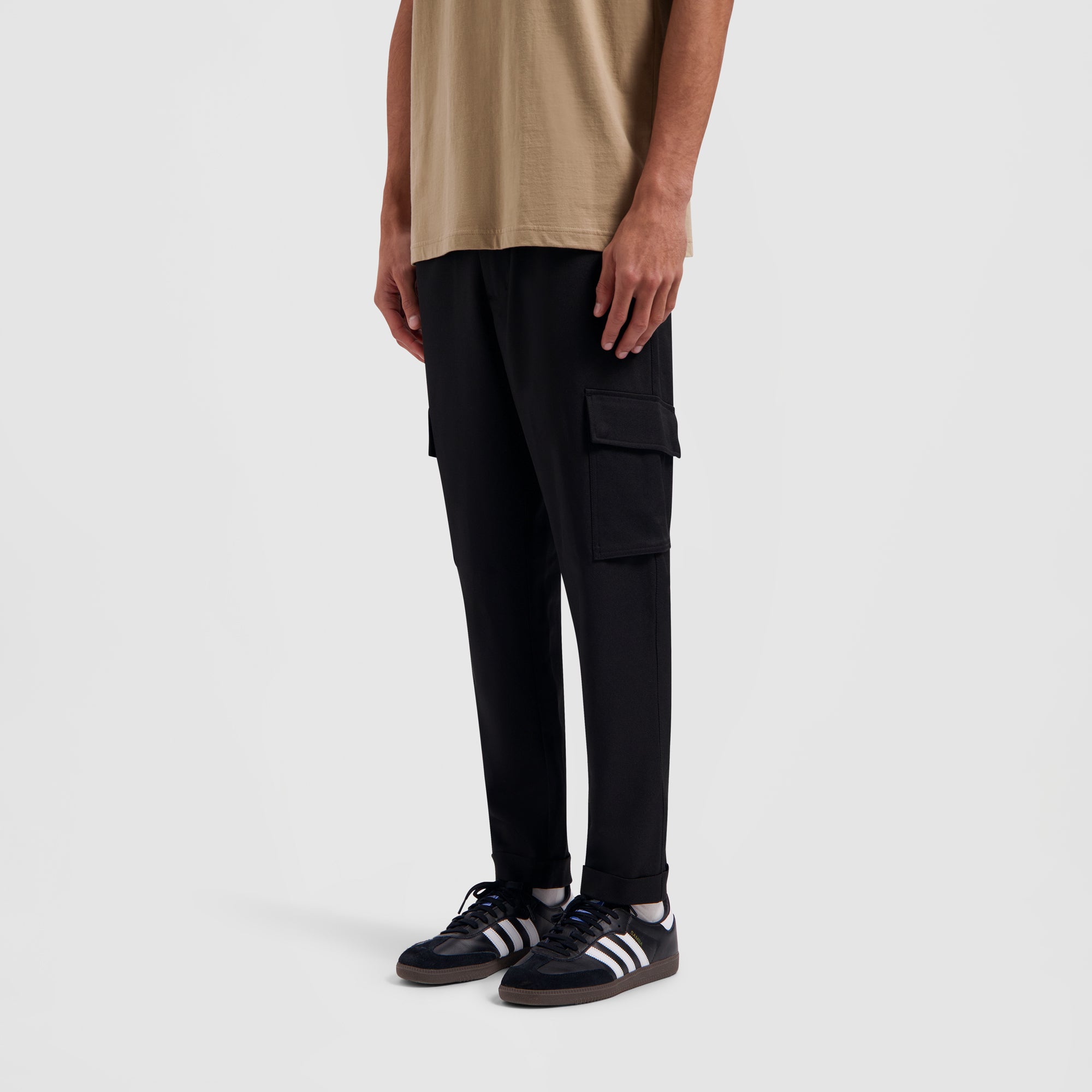 Slim Elasticated Cargo Trousers - Black