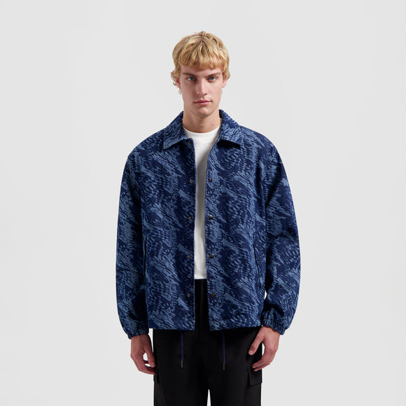 Water AOP Denim Coach Jacket - Blue