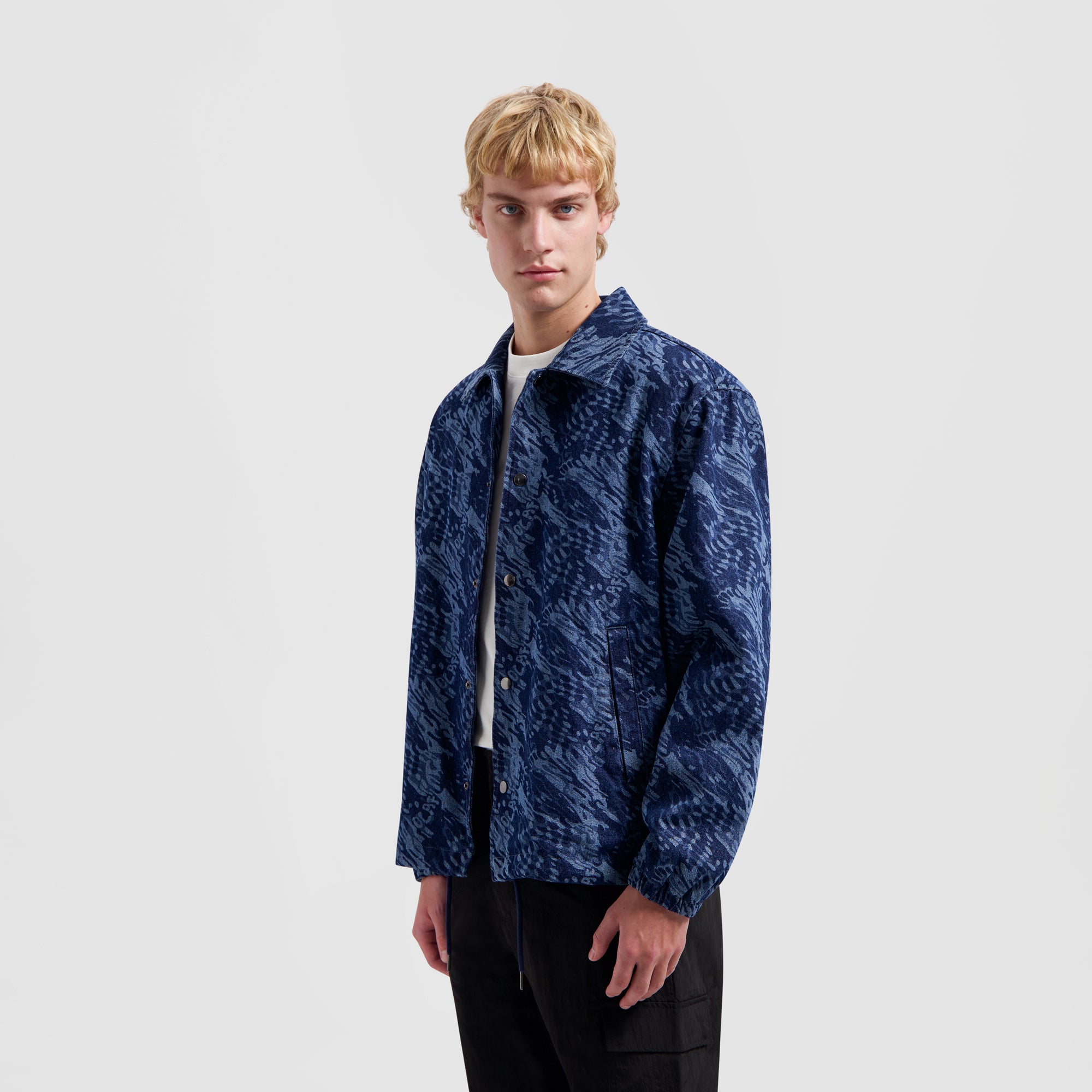 Water AOP Denim Coach Jacket - Blue