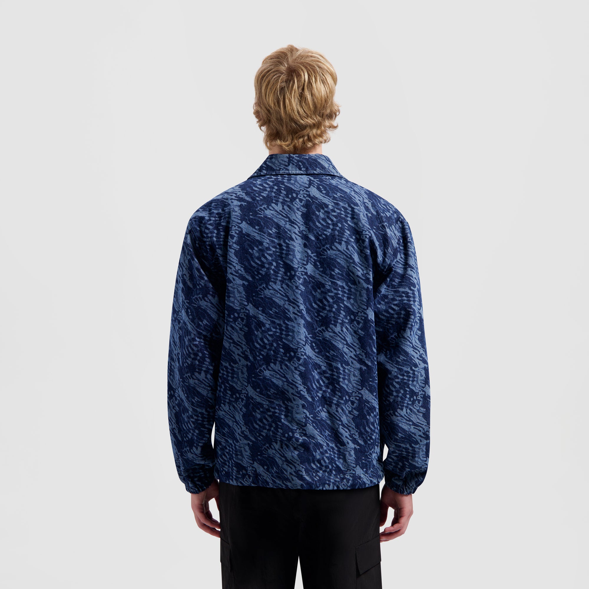 Water AOP Denim Coach Jacket - Blue