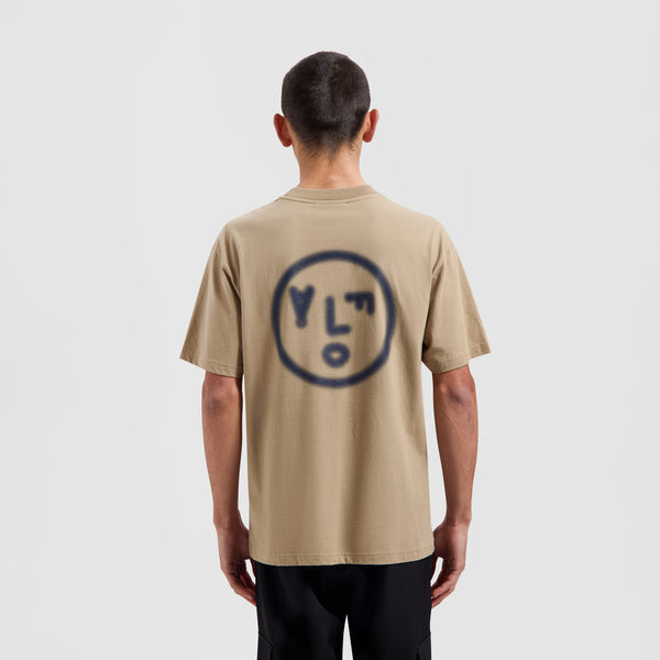 Pixelated Face Tee - Tan Brown