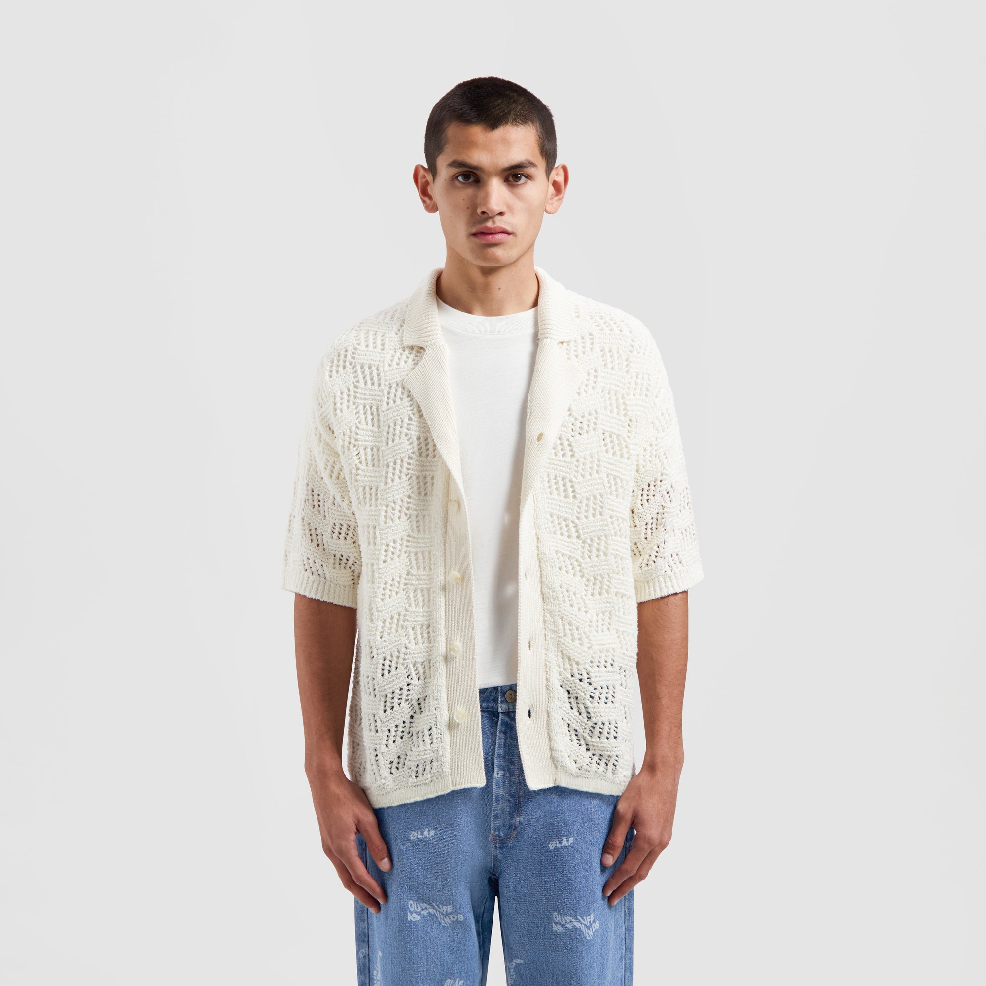 Check Knitted SS Shirt - Off White