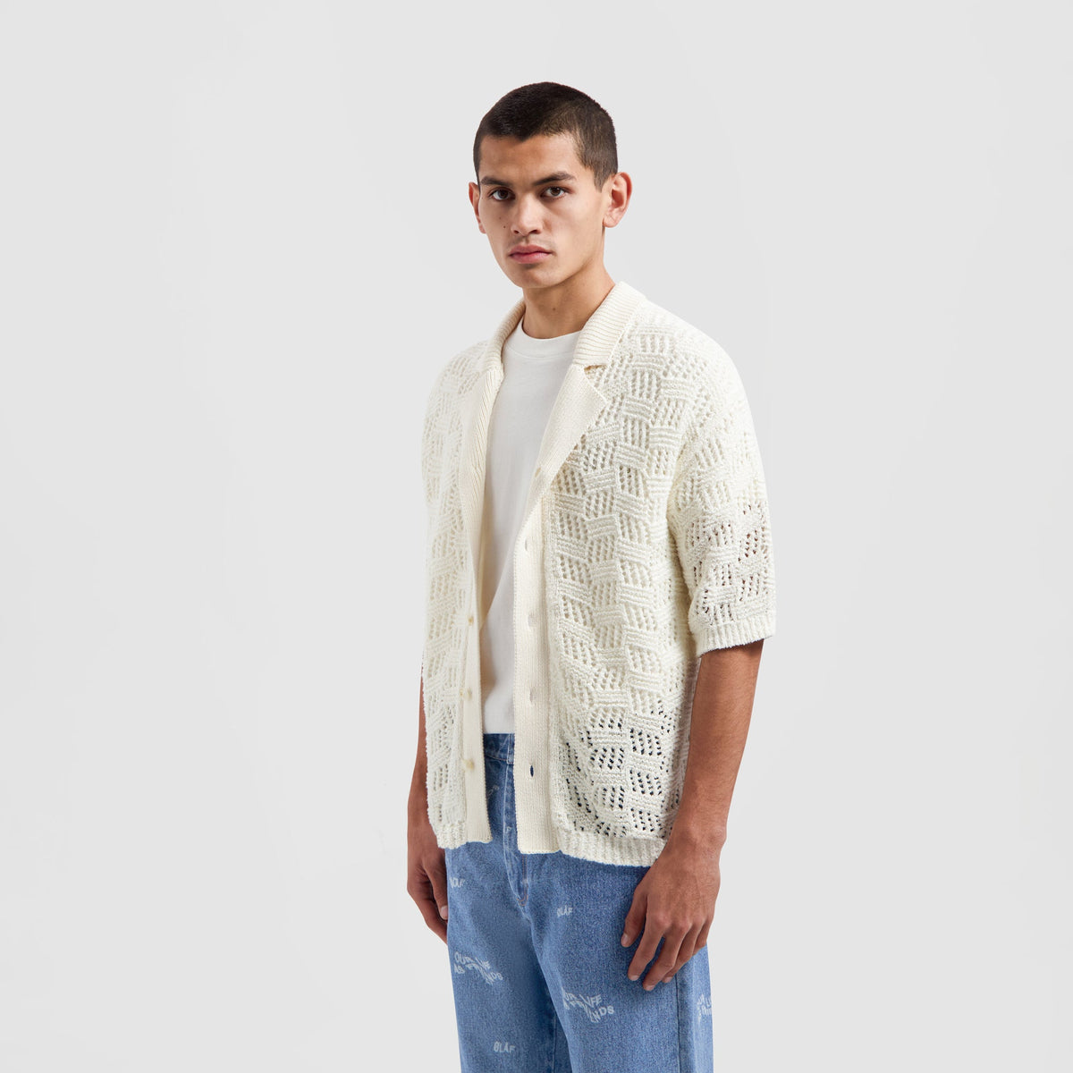 CHECK KNITTED SS SHIRT | OFF WHITE