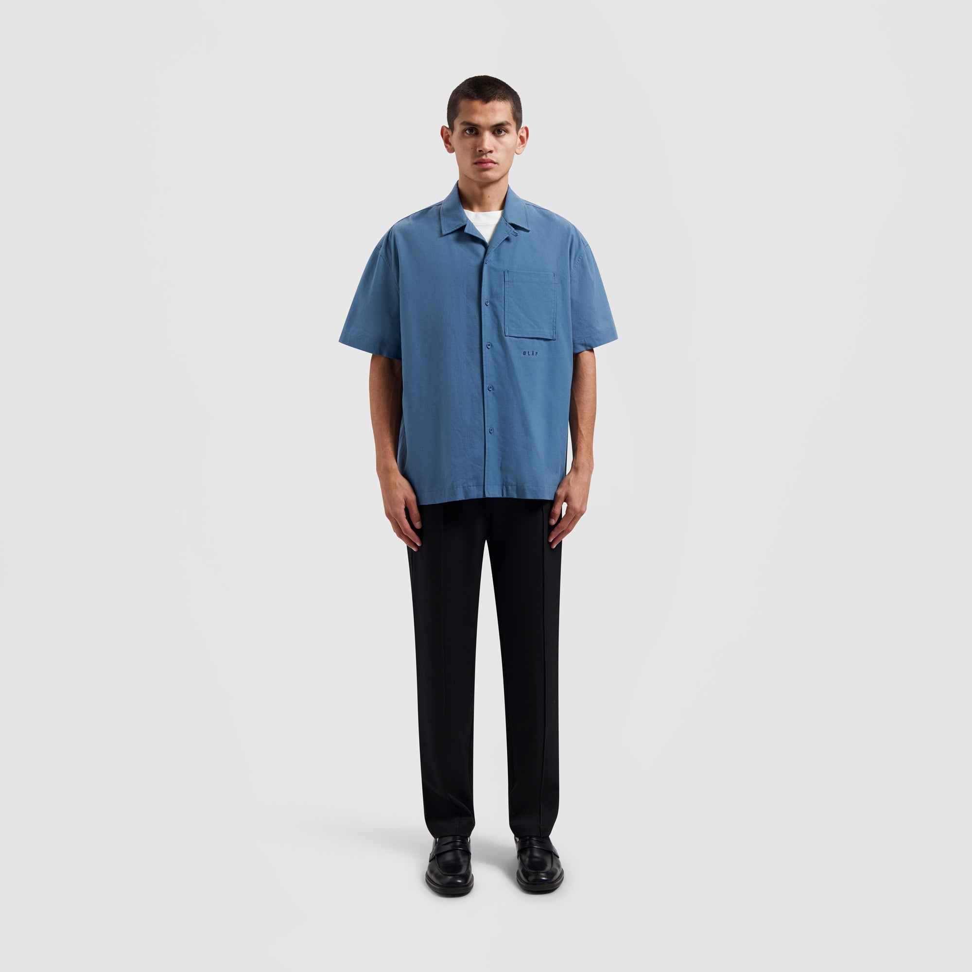 Cotton Linen SS Shirt - Ocean Blue