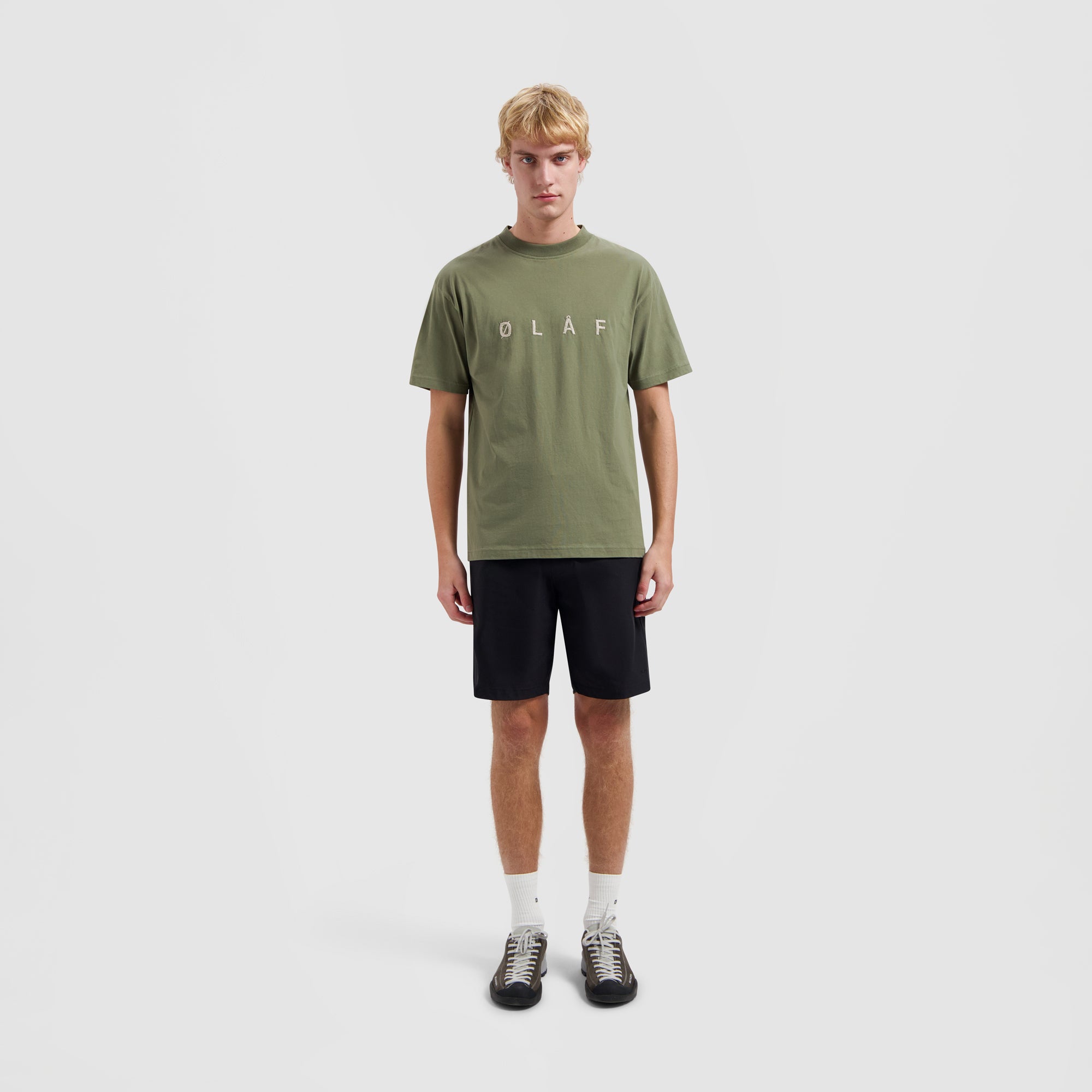 Sans Embroidered Tee - Pewter Green