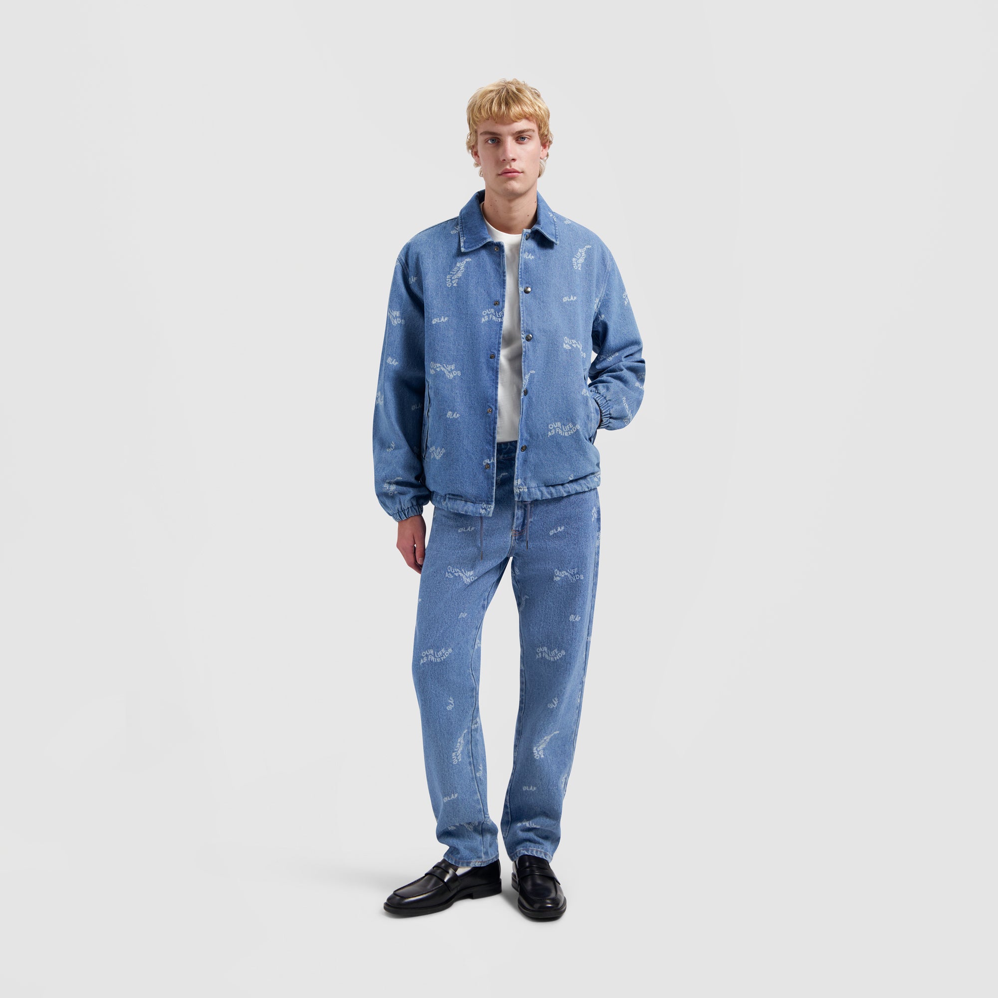 Wavy AOP Denim Coach Jacket - Light Denim