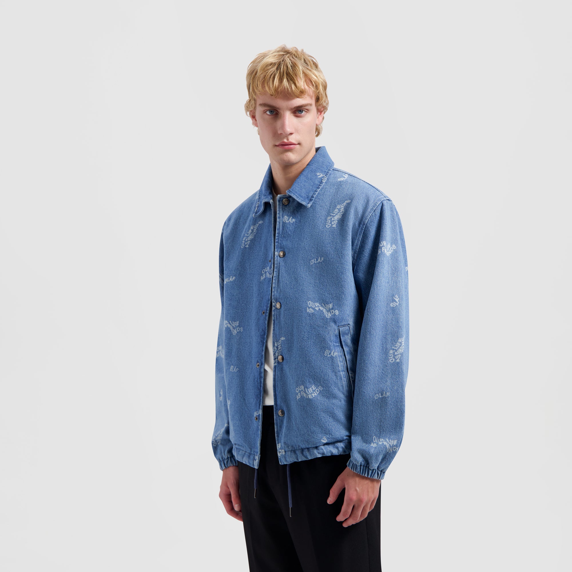 Wavy AOP Denim Coach Jacket - Light Denim
