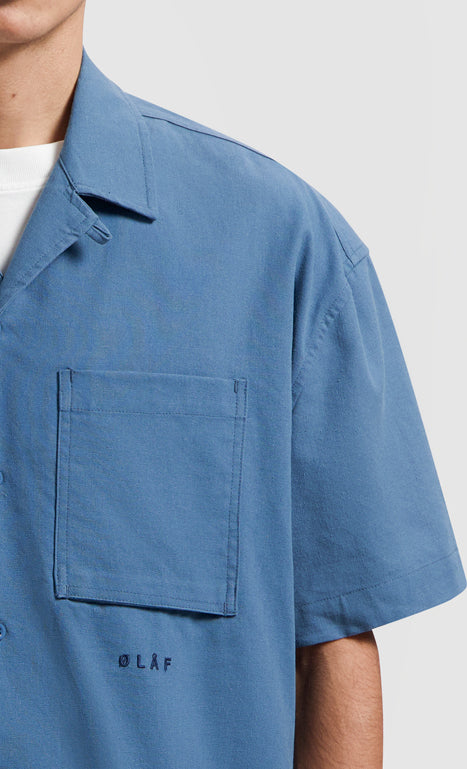 Cotton Linen SS Shirt - Ocean Blue